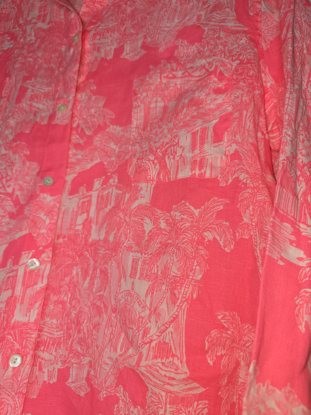 Lilly Pulitzer Destination Palm Beach 100% Linen Hot Pink Button Down Shirt M - Picture 4 of 9